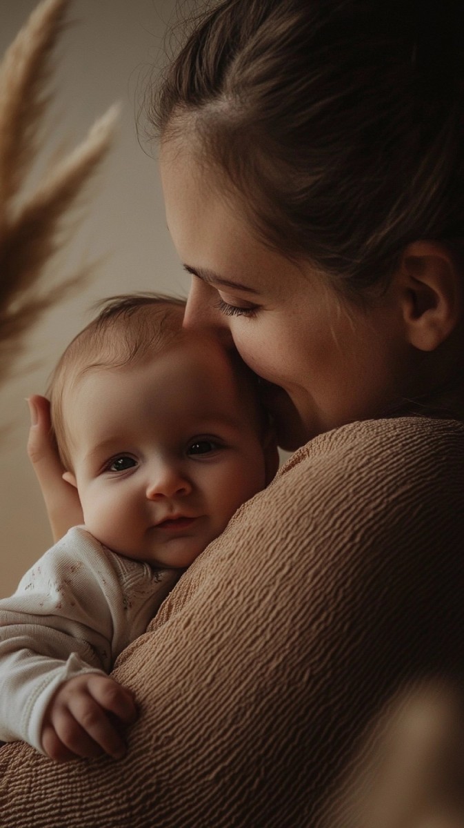 Mutter hält Baby im Arm